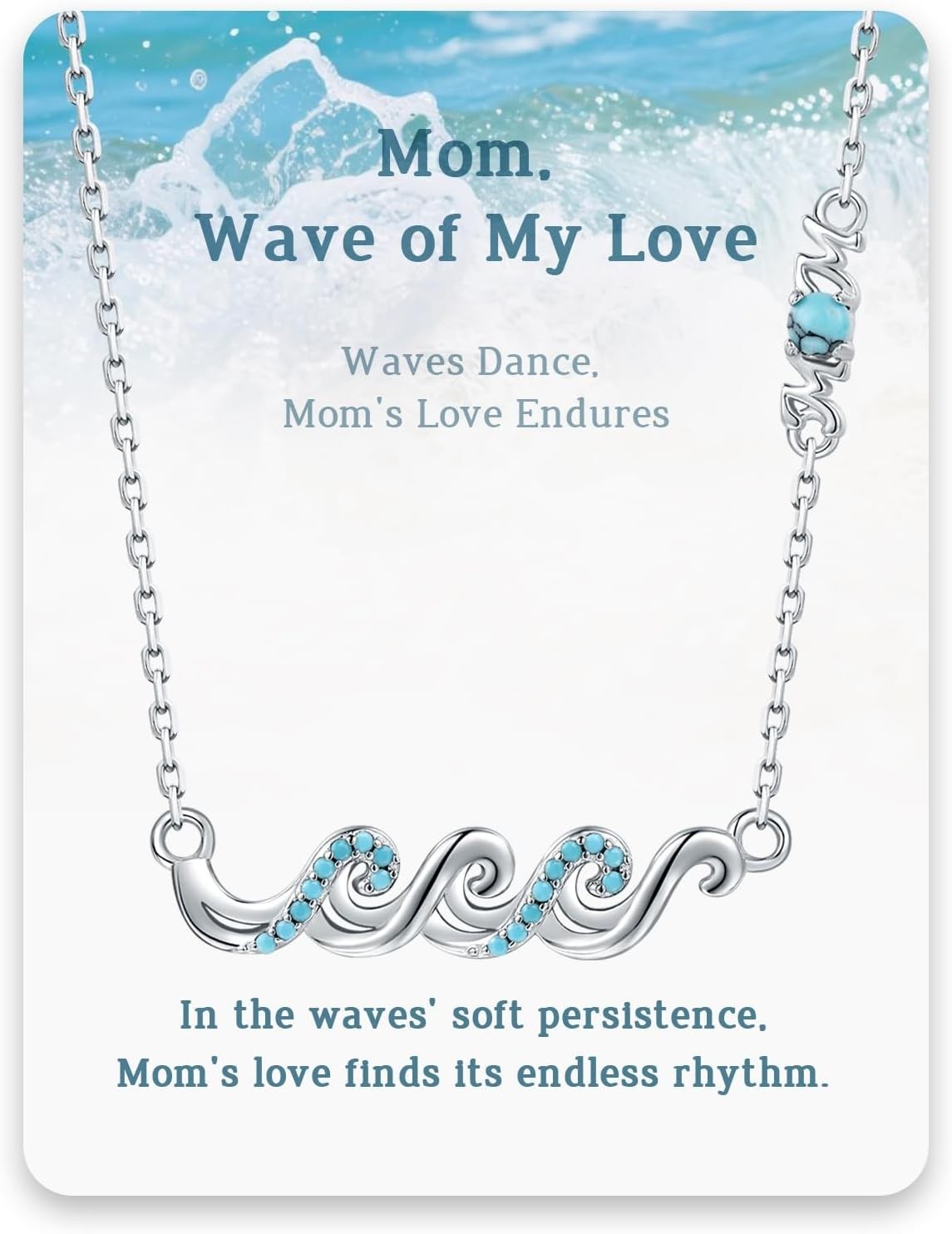 Wave Necklace for Women– 925 Sterling Silver Ocean Jewelry with Turquoise, Senti