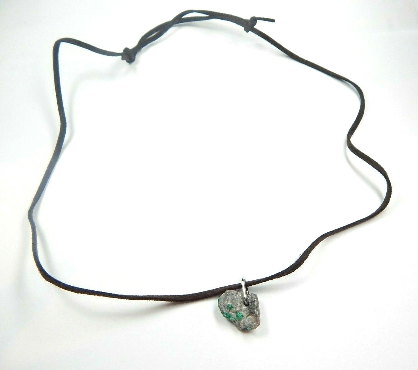 Colombian Emerald Raw MineraL Beryl 12.00 Cts Silver- Leather Necklace Muzo Mine