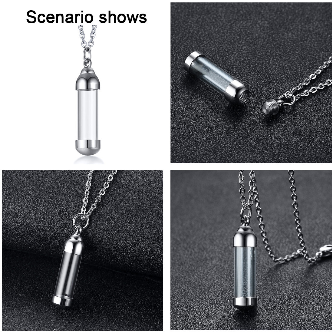 Cylinder Ashes Urn Necklaces Glass Tube Vial Creamation Locket Pendant Keepsake
