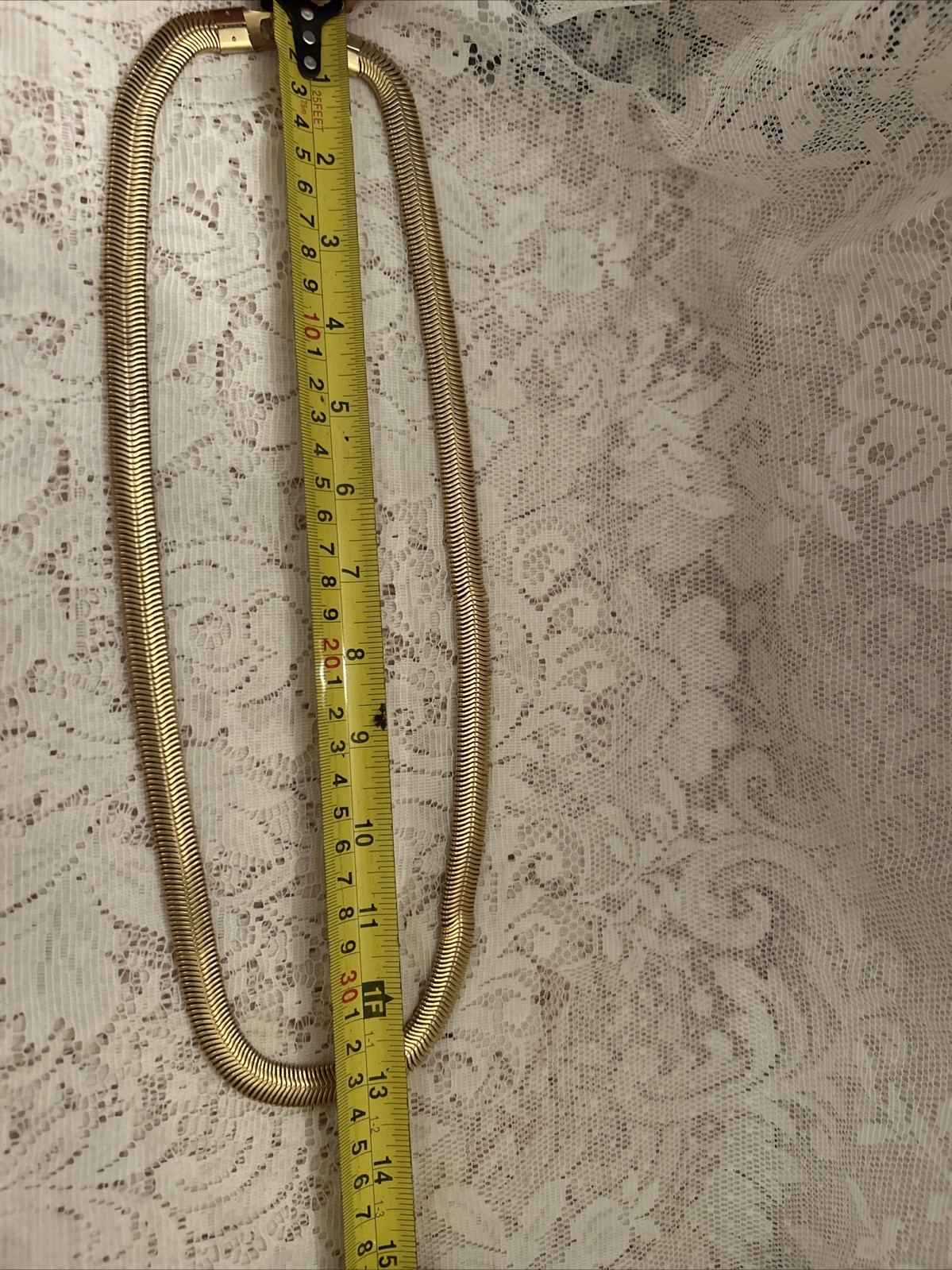 Thick Flat Herringbone Gold Tone Necklace
