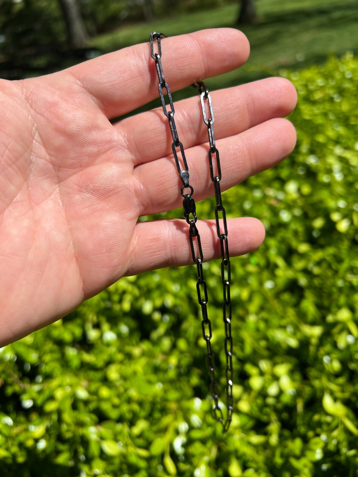 Black Rhodium Oxidized Real 925 Silver Paperclip Rolo Chain 4mm Necklace 14-24″