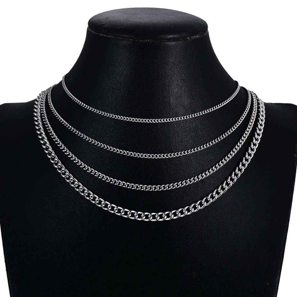 Stainless Steel Link Chain Necklace Silver Tone 1.5mm 2mm 3mm 4.5mm Jewelry