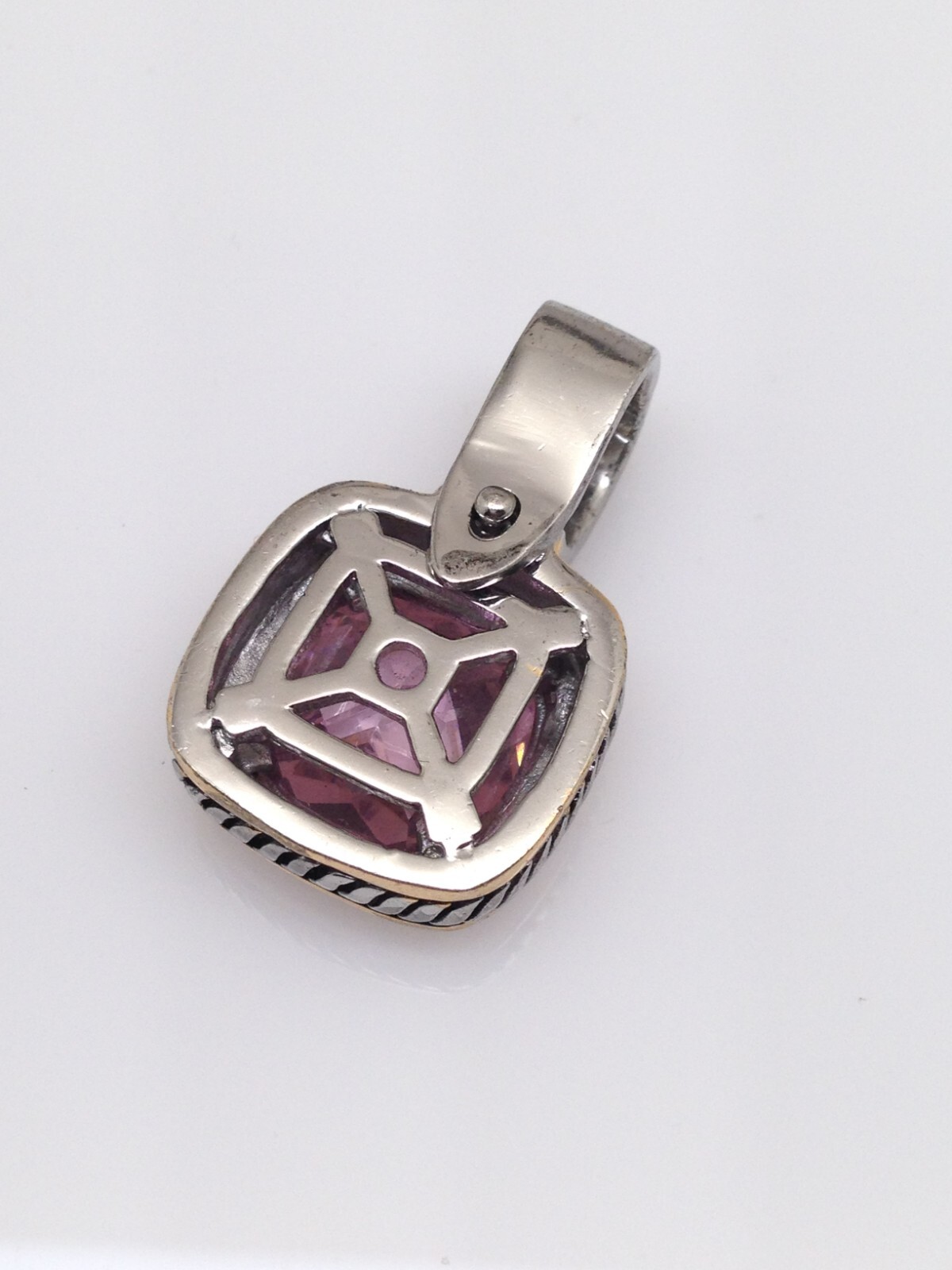 Brass CZ Pink Gemstone Square Pendant Women 17mm(0.67″)/27mm(1.06″)