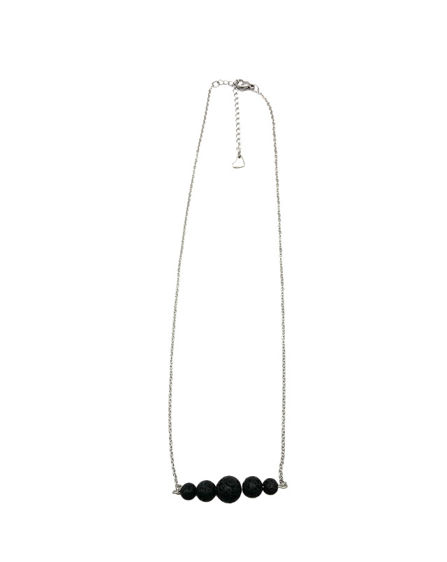 Black Round Nature Lava Rock Graduated Beads Aromatherapy Pendant Necklace 20″