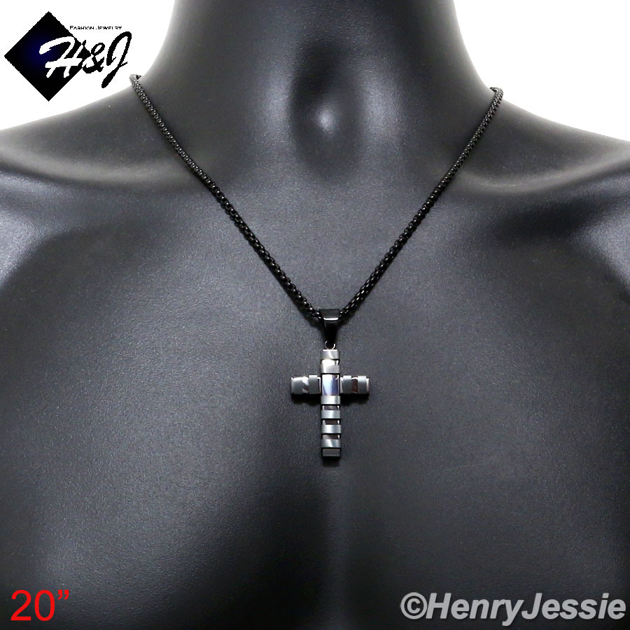 20″MEN Stainless Steel 2.5mm Black Plated Box Chain Necklace Cross Pendant*P73
