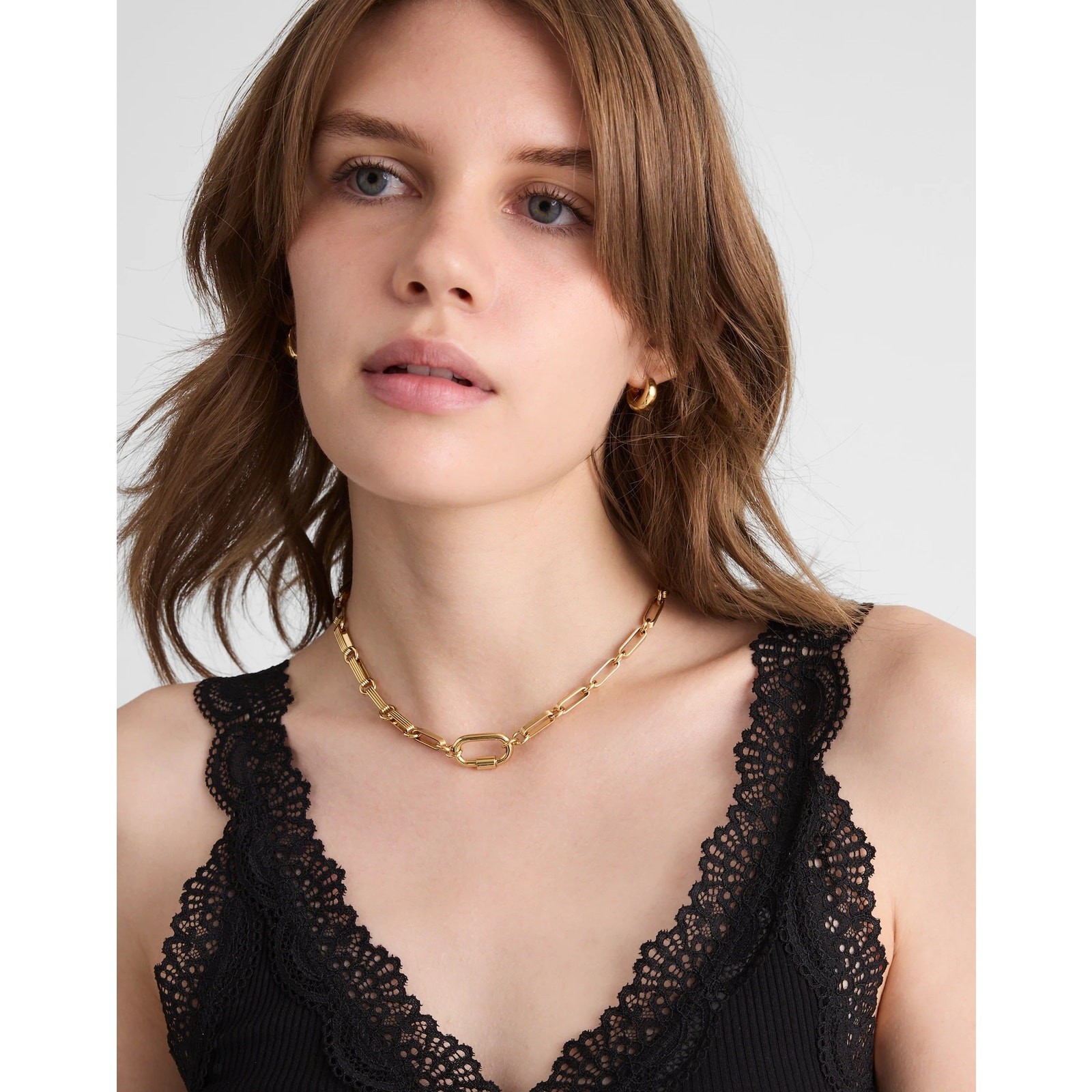 Madewell Womens Carabiner Mixed Chain Necklace Antique Gold One Size NWOT