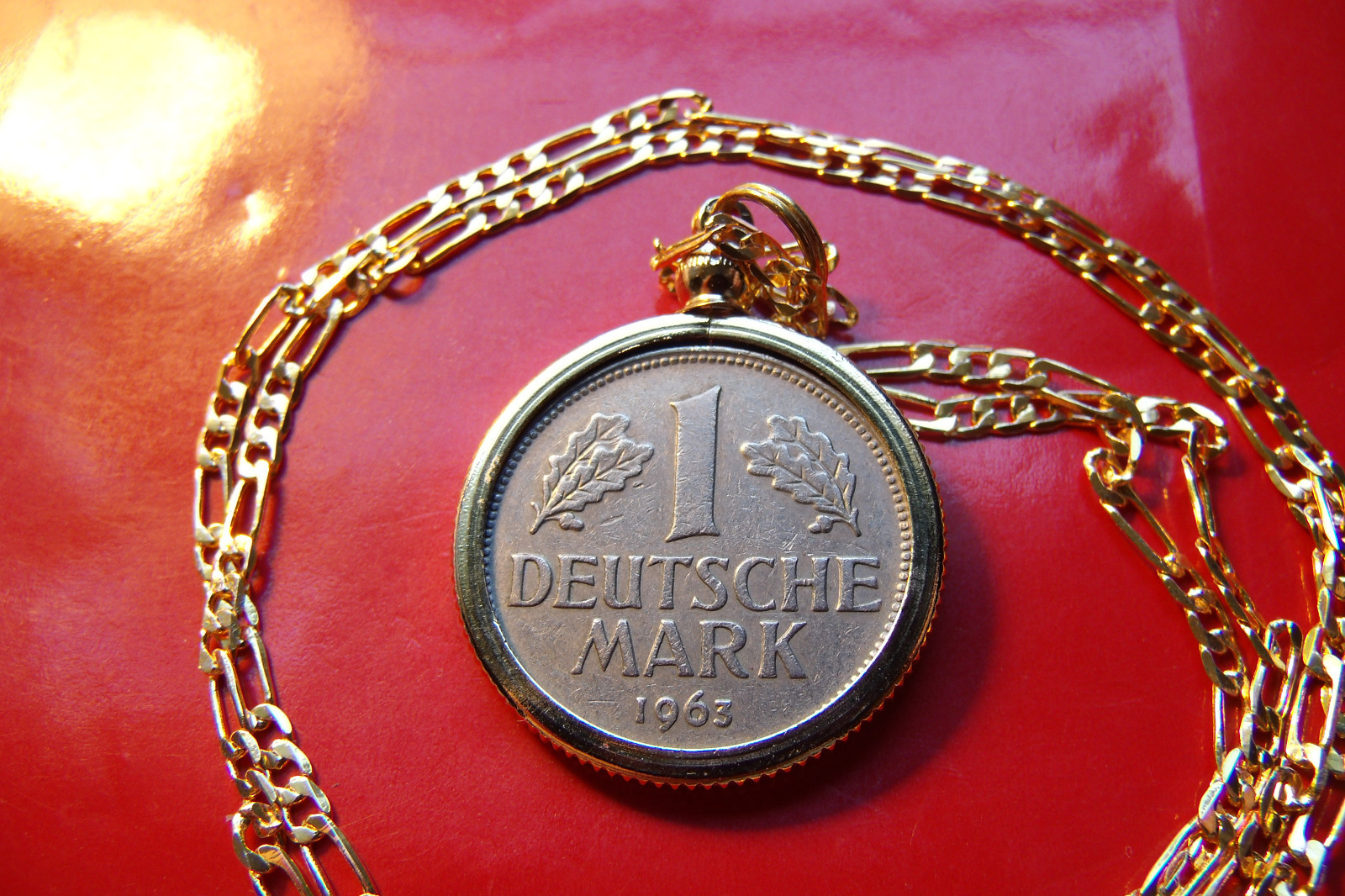 Germany One Deutschemark Coin Pendant on a 22″ Gold Filled Link Chain