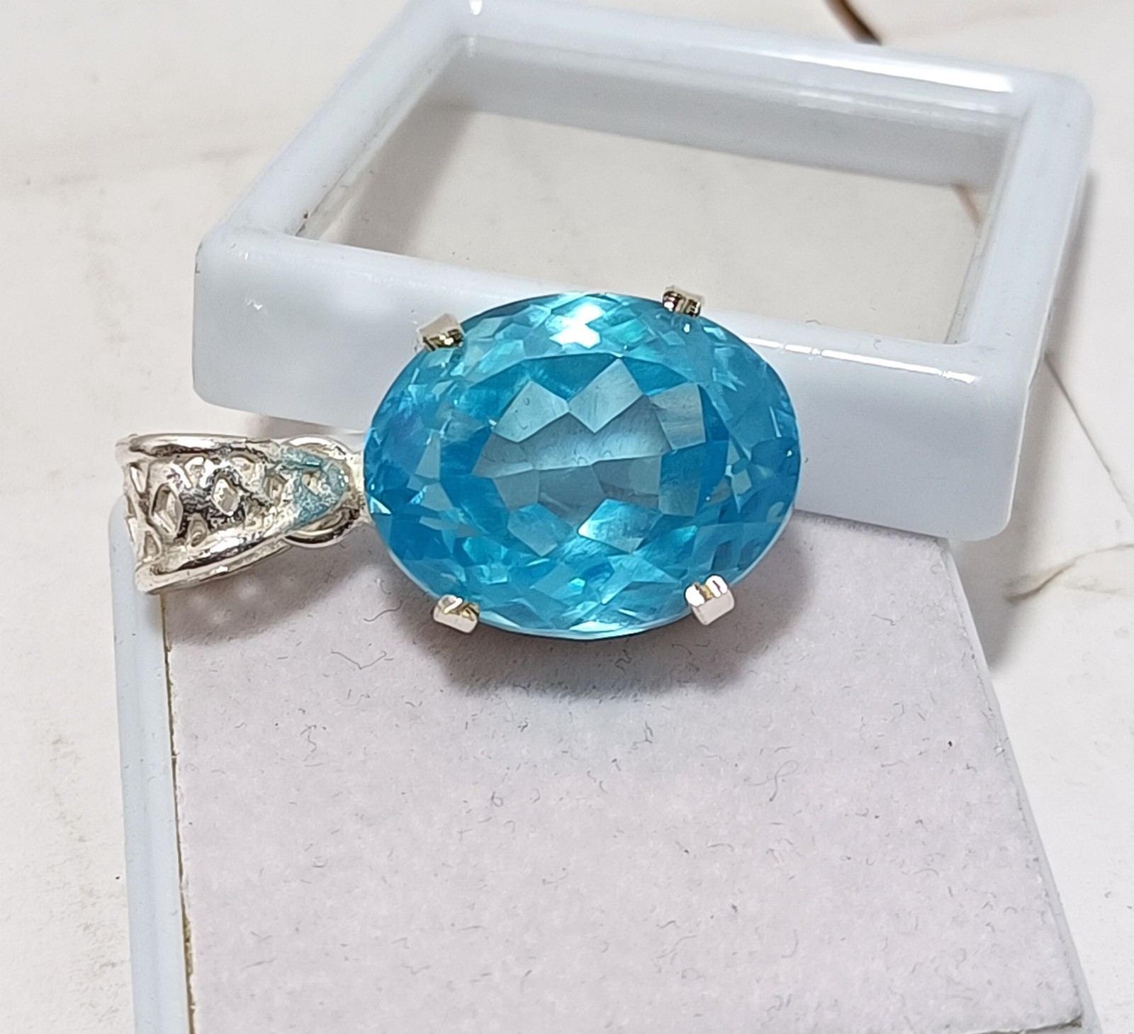 63.65 Ct Elegant Ocean Blue Zircon Pendant Sterling Silver Statement Jewelry