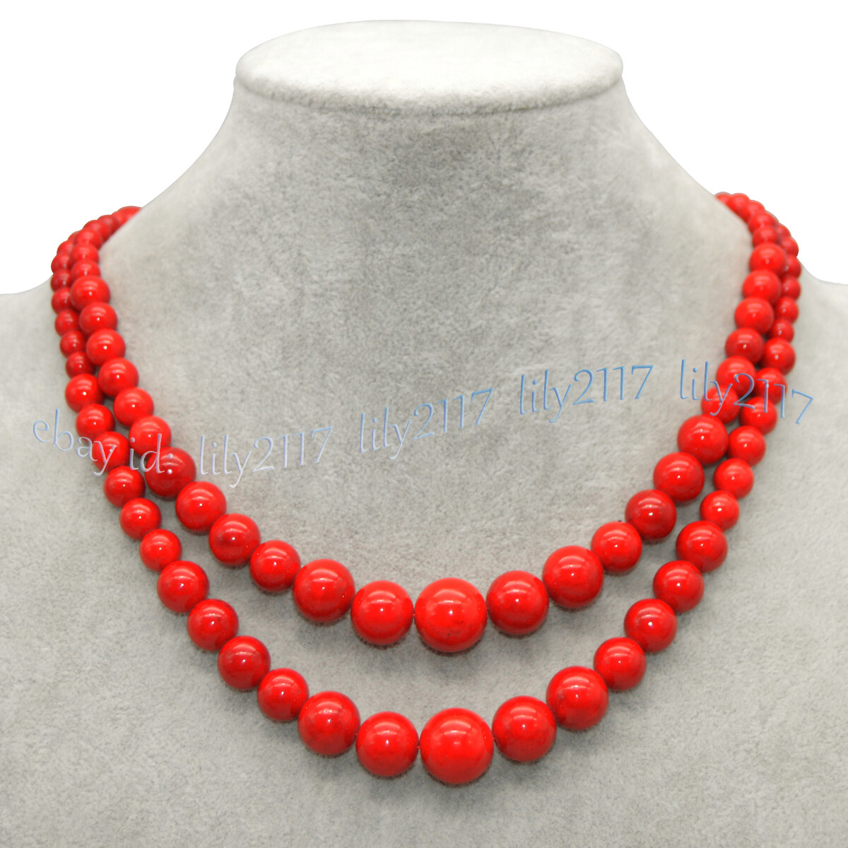 Natural 2 Rows 6-14mm South Sea Red Coral Round Gemstone Beads Necklace 18-20”