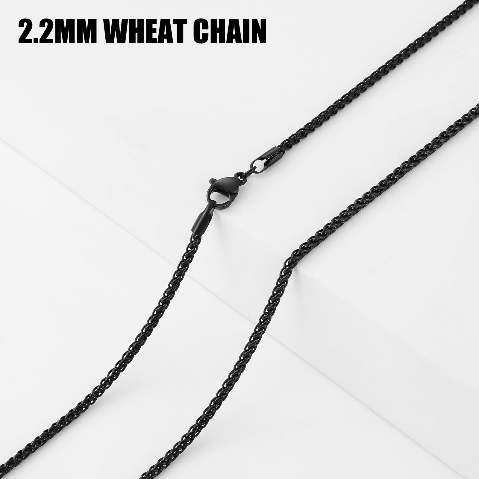 Black Chain Necklace for Men, 2.2mm Mens Necklace Chain, Stainless Steel Whea…
