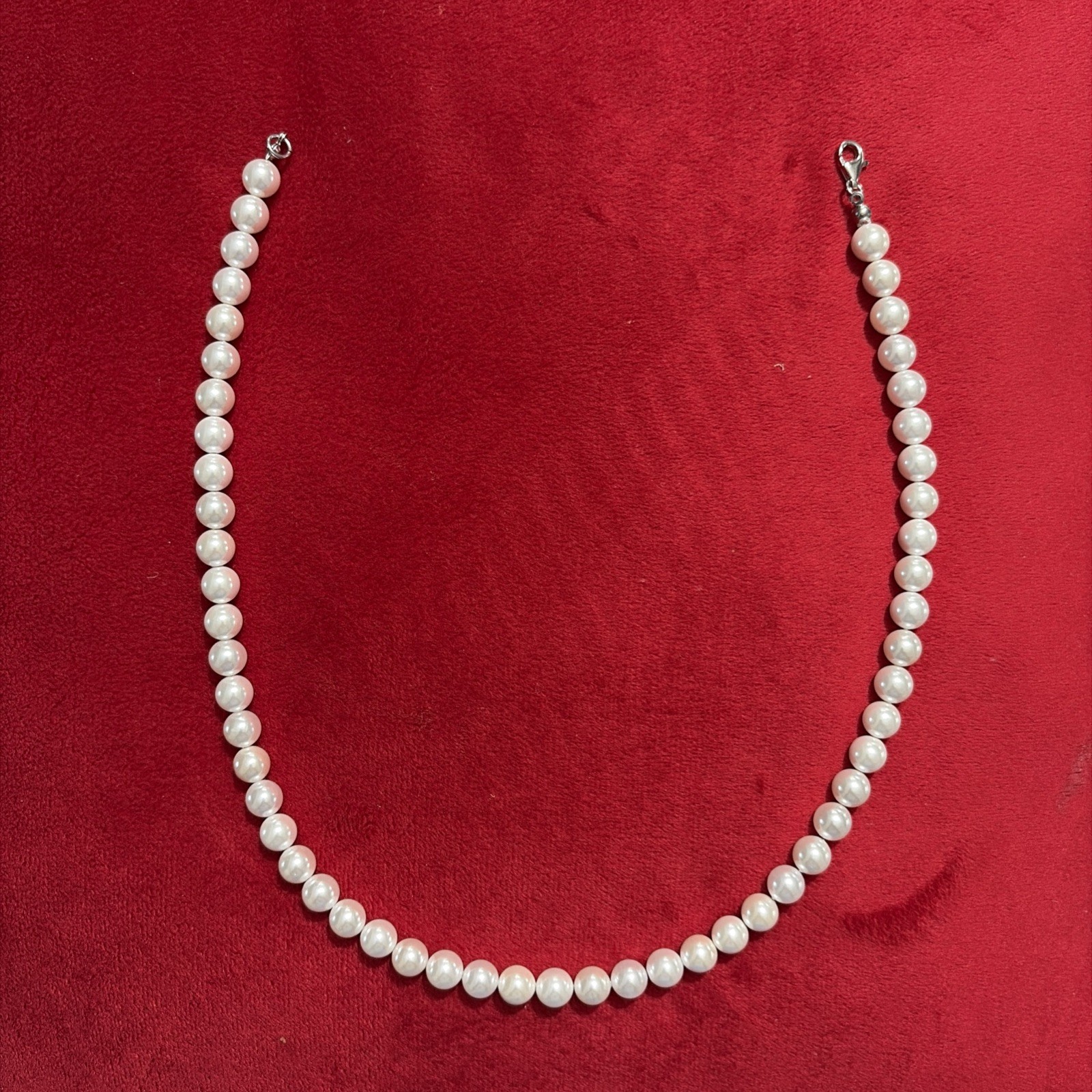 Cultured Pearl Necklace W. Real 925 Silver Clasp For Women 8mm, 18″ Length