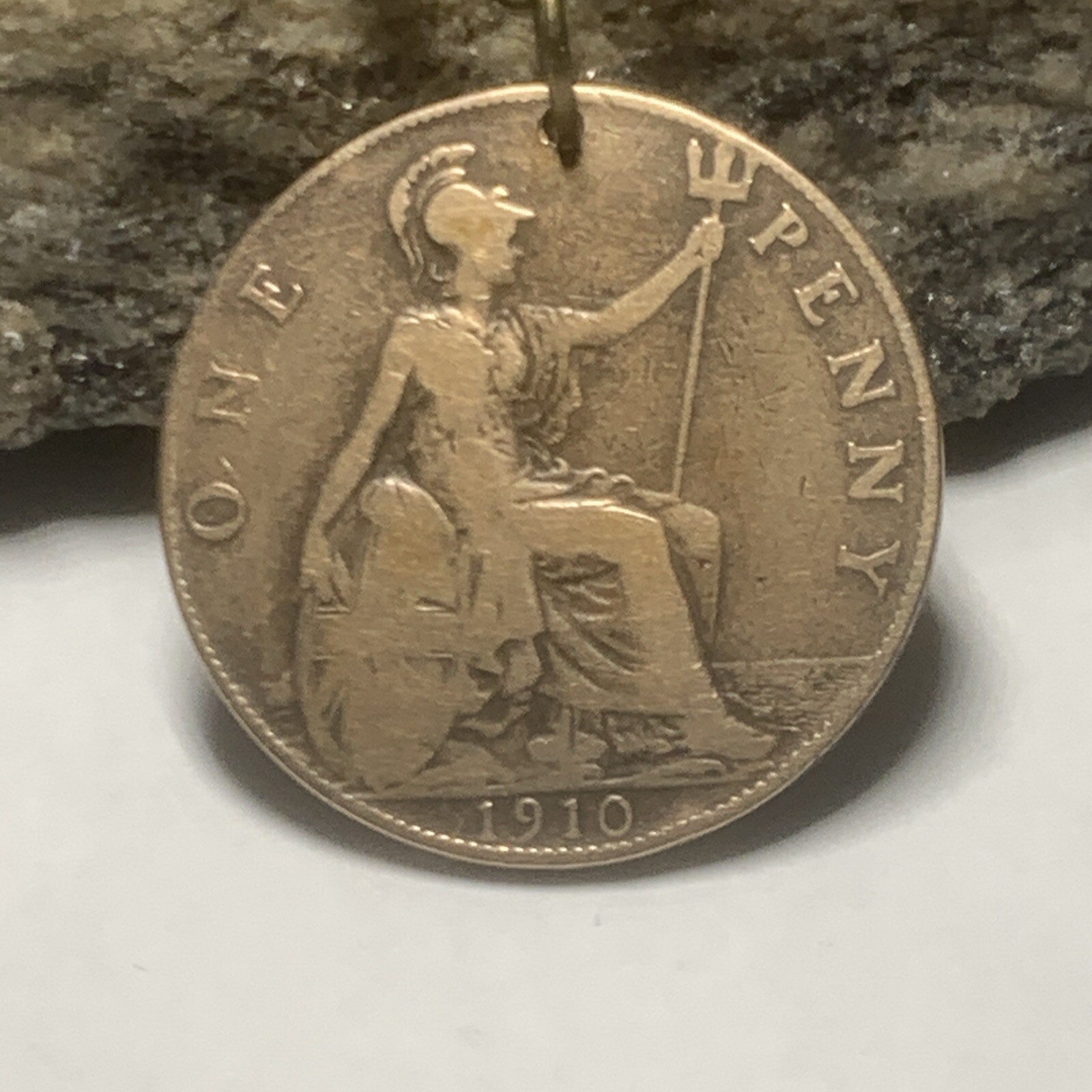 1910 UK Coin Pendant British London. 1 Penny – Edward VII Antique Coin.