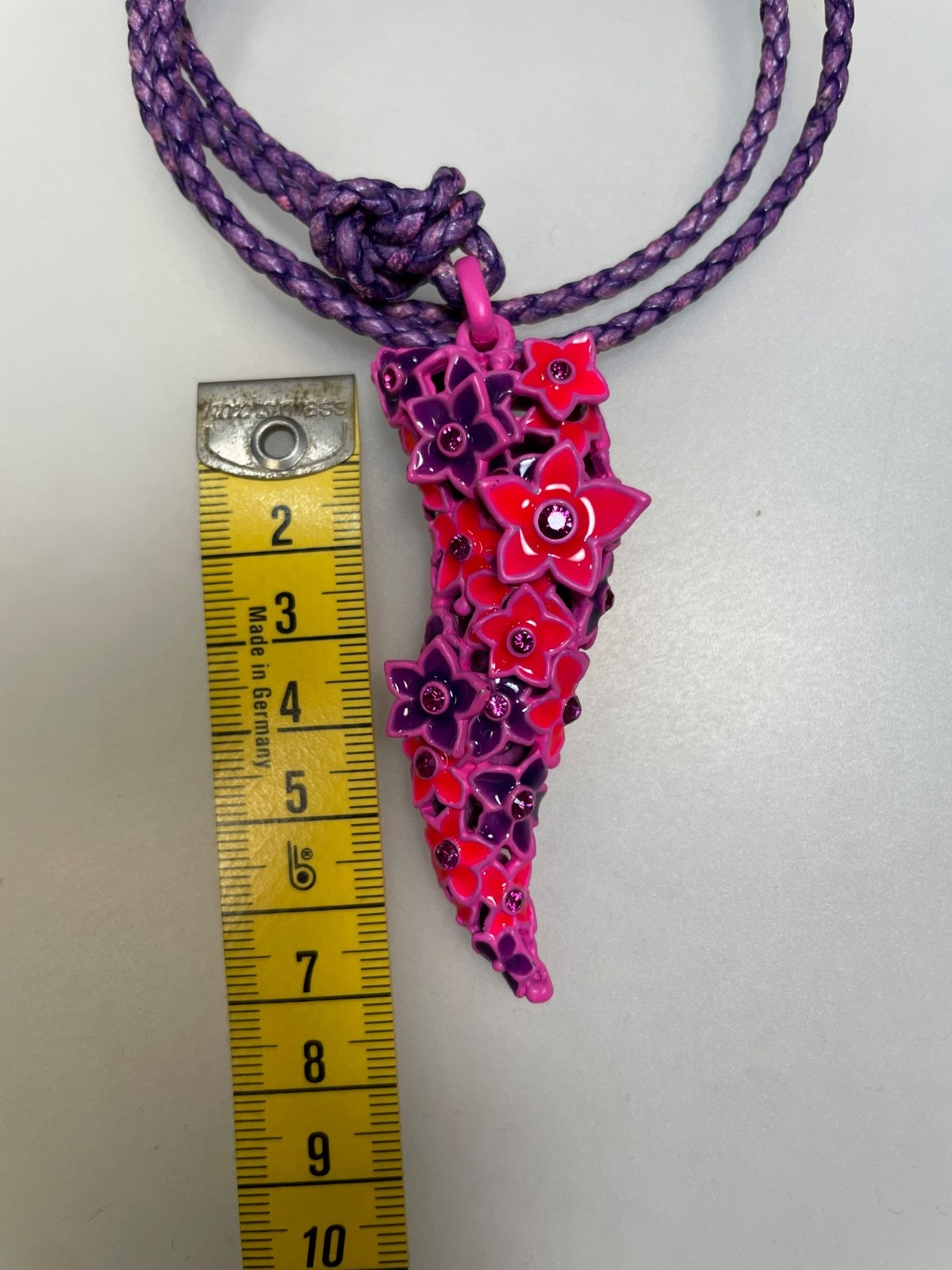 Roberto Cavalli Flower Cornicello Horn Pendant Necklace Purple Pink Italy