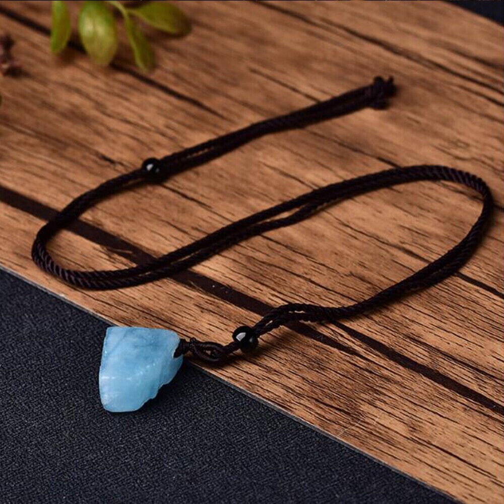 Raw Aquamarine Crystal Pendant Healing Reiki Protection Women Men Necklace Gifts