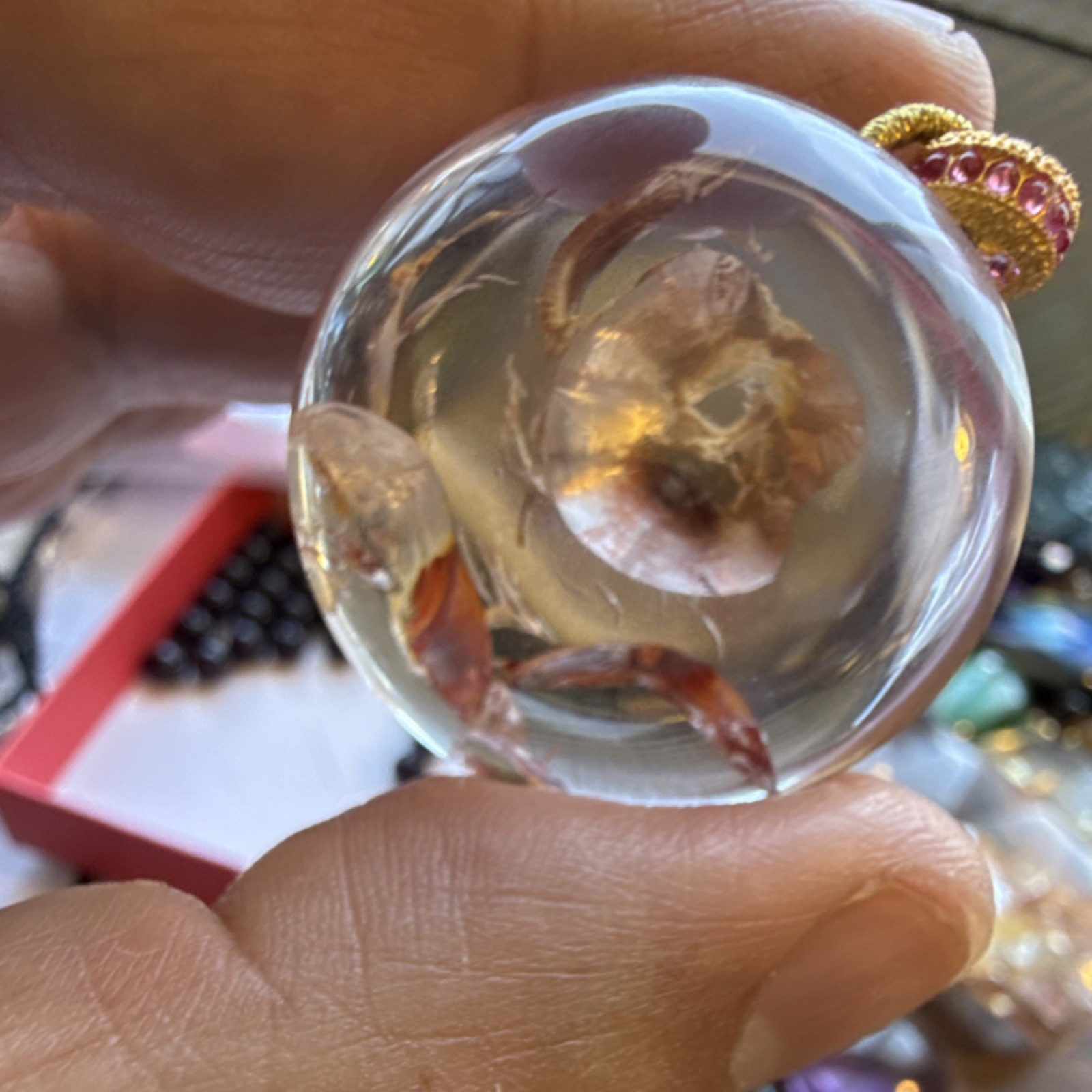 Natural Golden healer quartz pendant with a natural rose figure and 925 bail