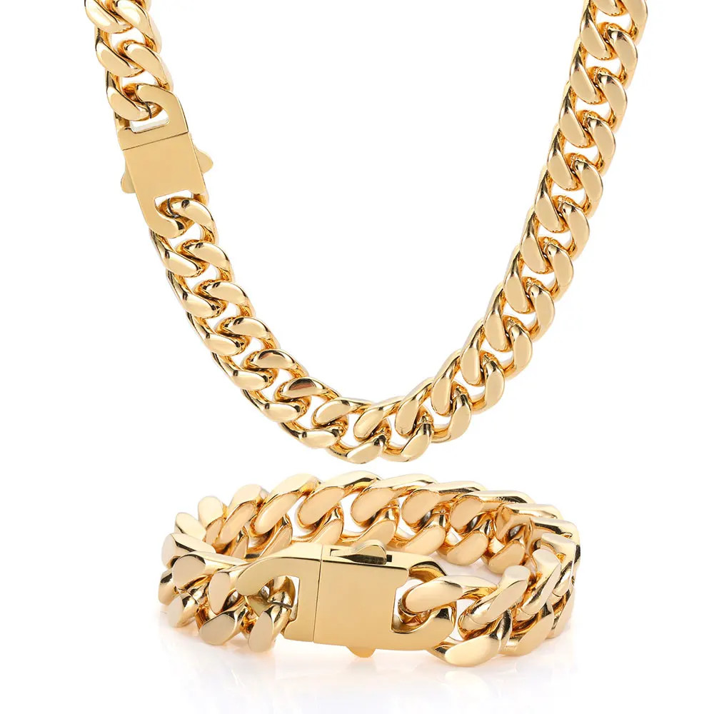 Cuban Link Chain Necklace Stainless Steel Flat Curb Wide Heavy Link Jewelry