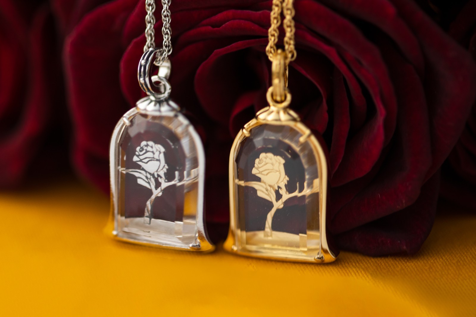 Disney X RockLove Beauty and the Beast Enchanted Rose Intaglio Pendant – Silver