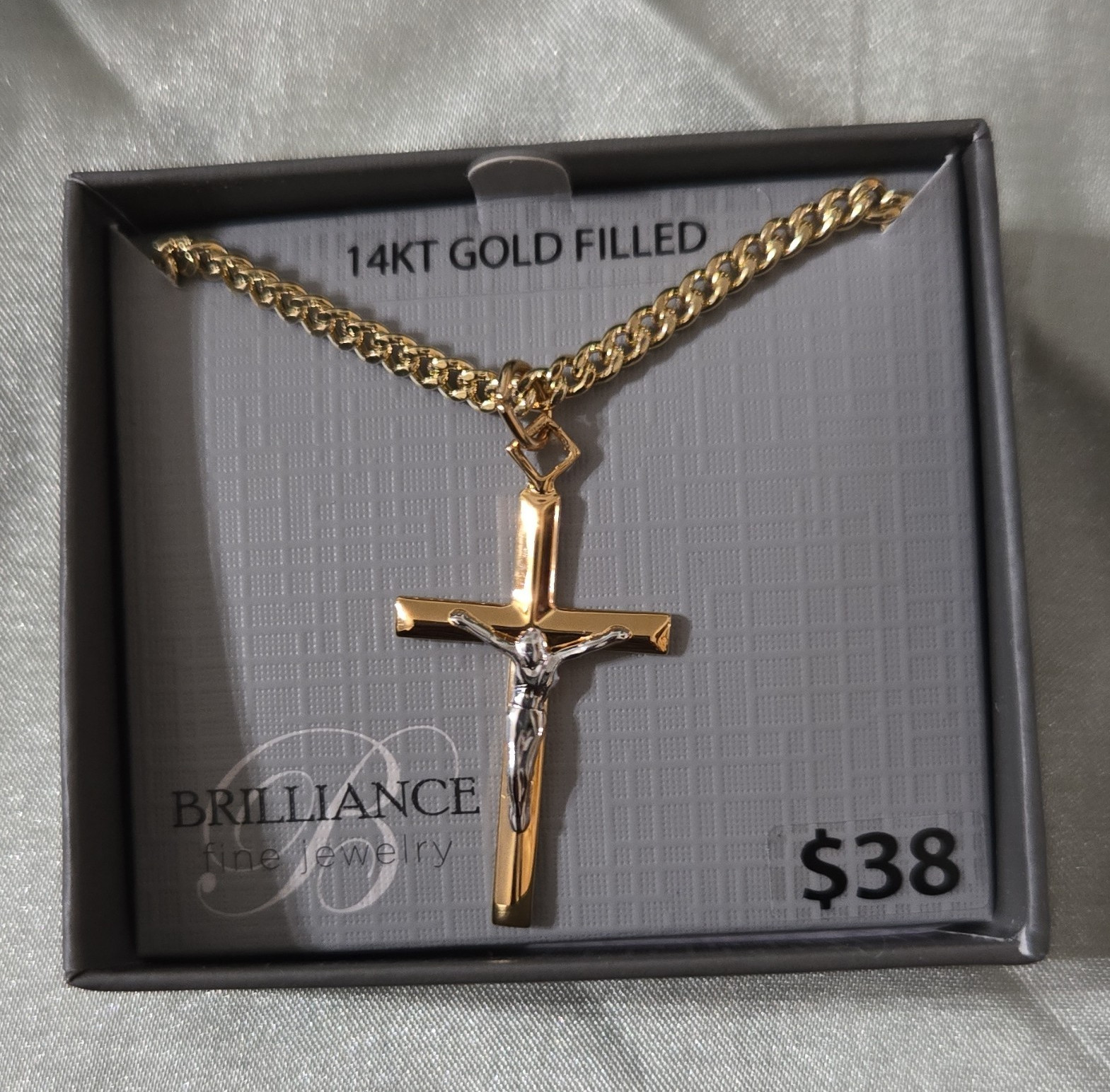 Brilliance Fine Jewelry 14k Gold Filled Cross Pendant Curb Chain Necklace 24in