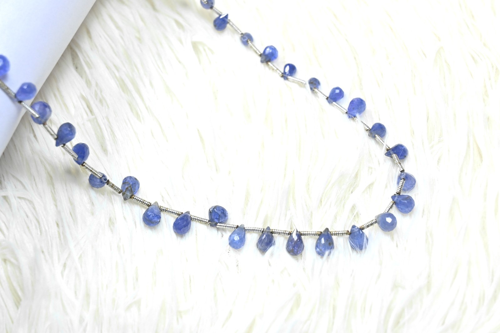 Natural Blue Sapphire Faceted Teardrops Gemstone Beaded Handmade Necklace 18”
