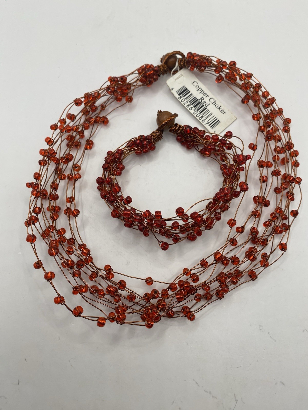 Mi Linea Red Beaded Copper Wire Multi-strand Choker Necklace And Bracelet