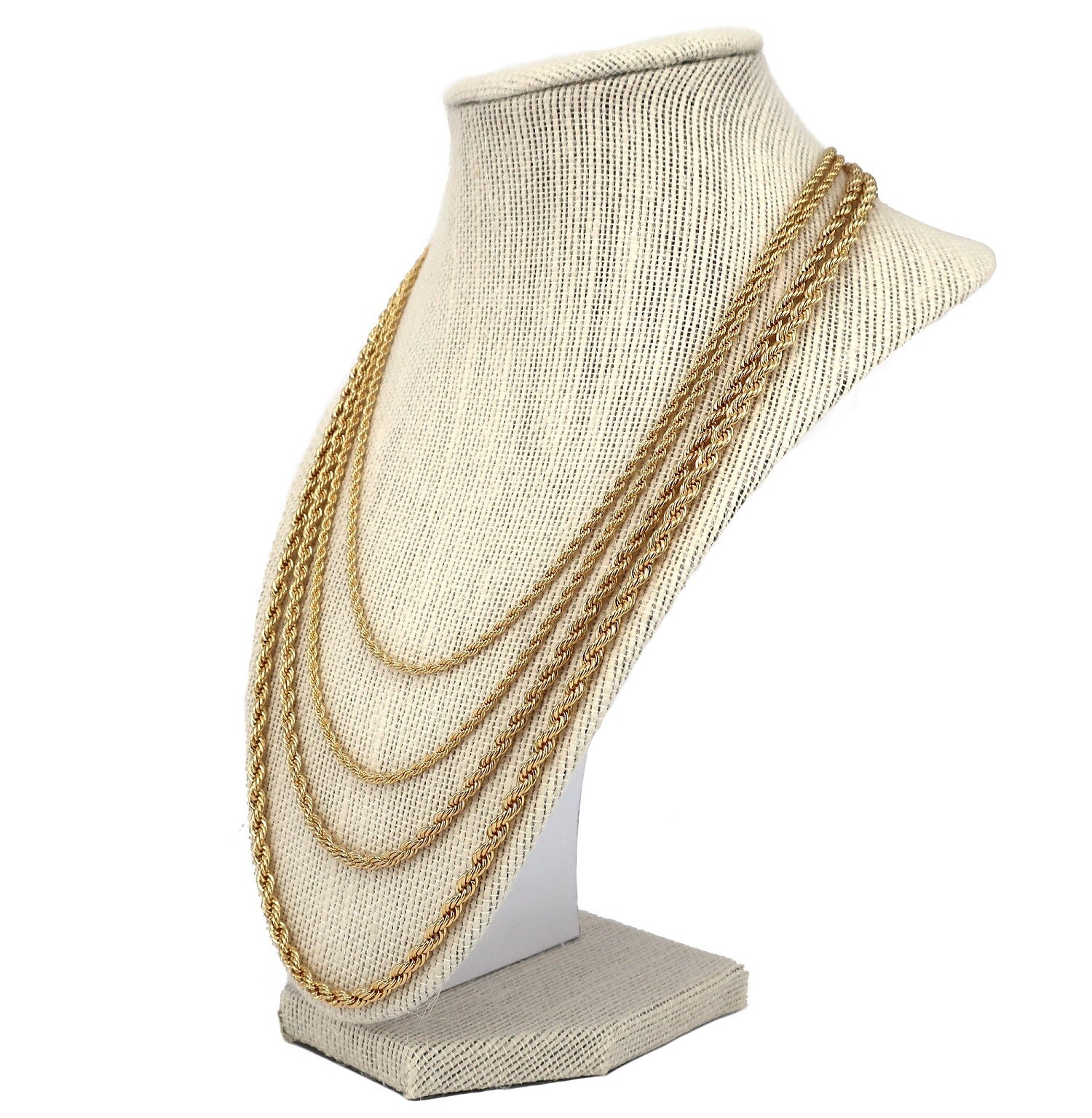 Men’s Rope Chain Necklace 2.5mm 3mm 3.5mm 4mm 14k Gold Plated 18″, 20, 24, 30″
