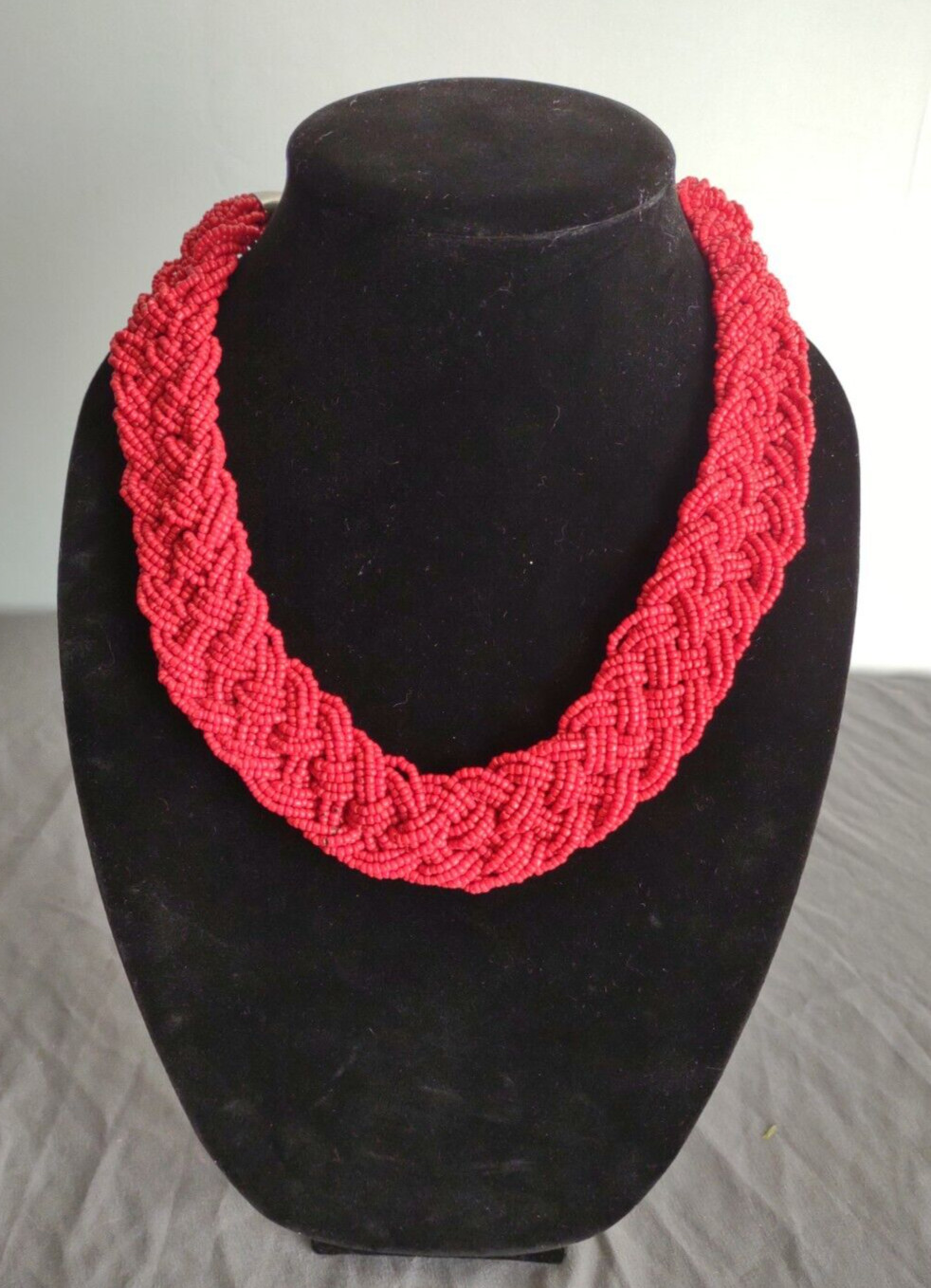 Statement Boho Glass Seed Bead Necklace Jewelry Lot Red Blue Chunky Braided