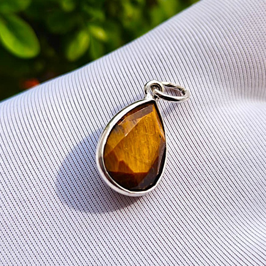 Natural Tiger’s Eye Gemstone Pendant 925 Sterling Silver Handmade Charm Jewelry