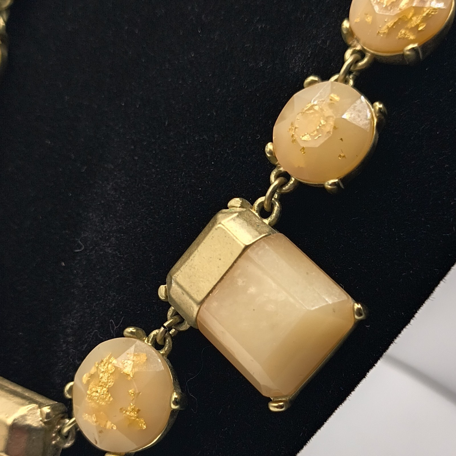 LOFT Gold Tone Cable Chain Necklace Beige Stations Statement Spring Ring Signed