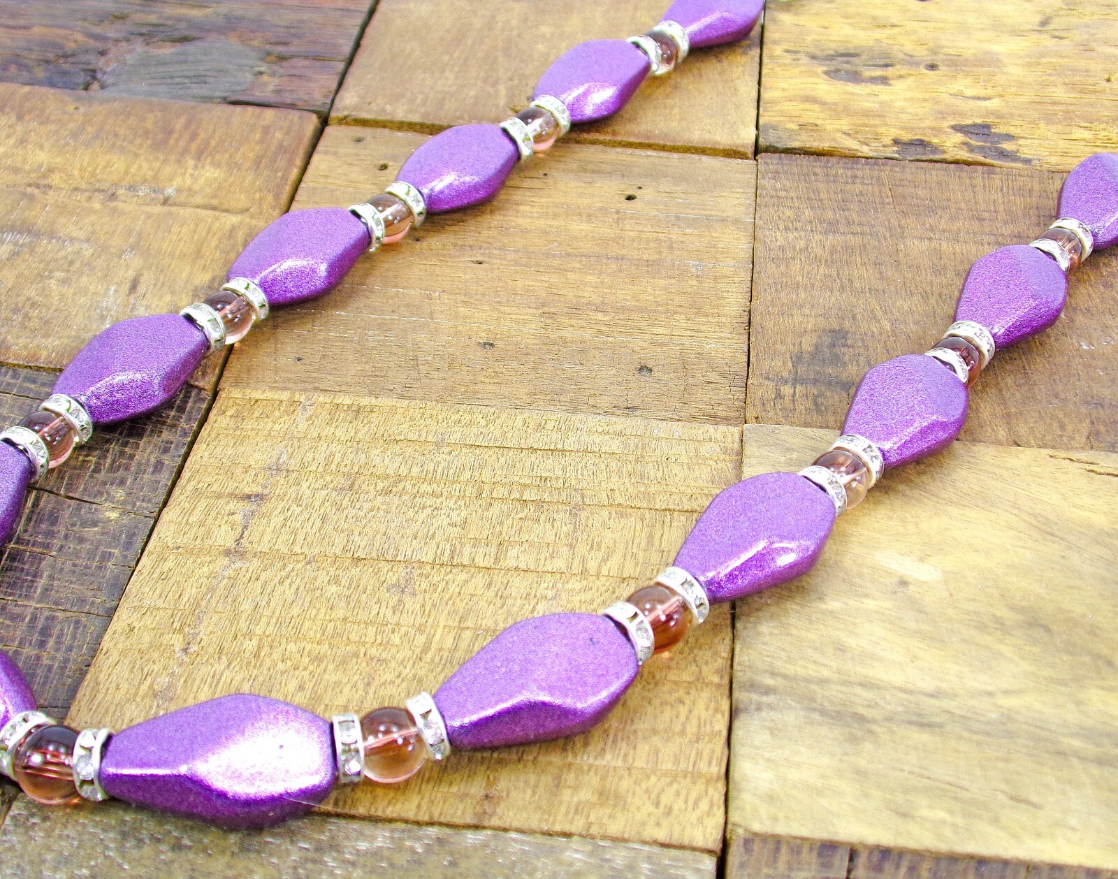 Purple bead necklace with small glass beads and crystal spacer beads NEW