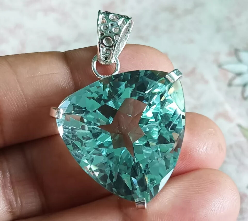 67.9Ct Trillion Aquamarine Natural Topaz 925 Solid Silver Pendant Loose Gemstone