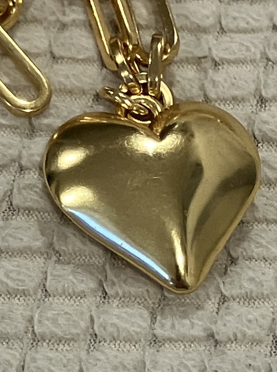 J Crew Puffed Heart Pendant Necklace Chunky Chain 38”