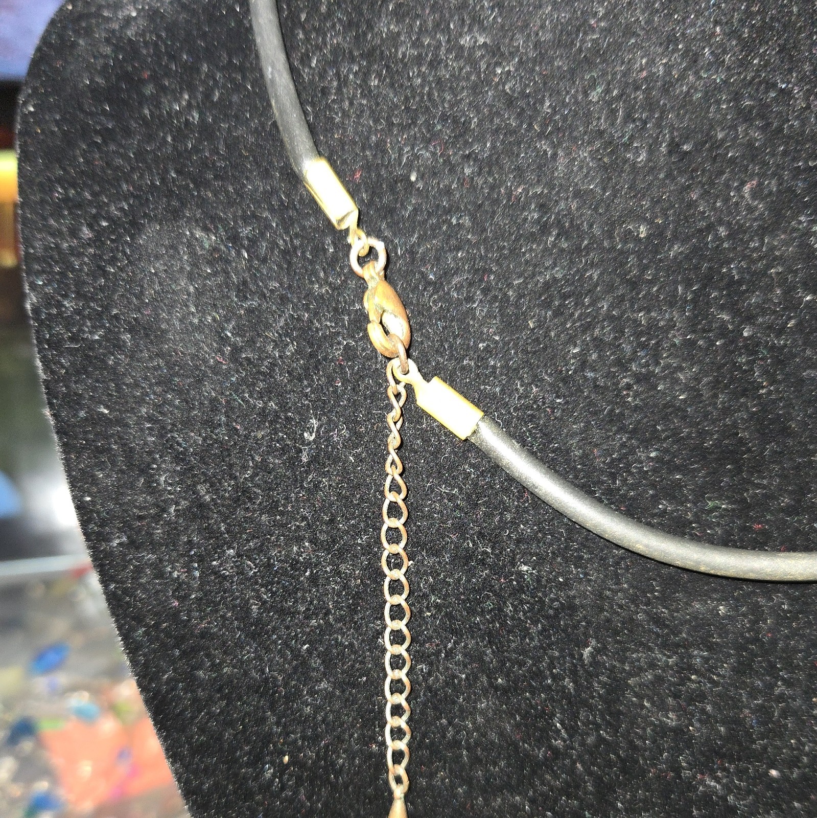 Black Cord Necklace Blue Square Glass Bezel Charm Pendant