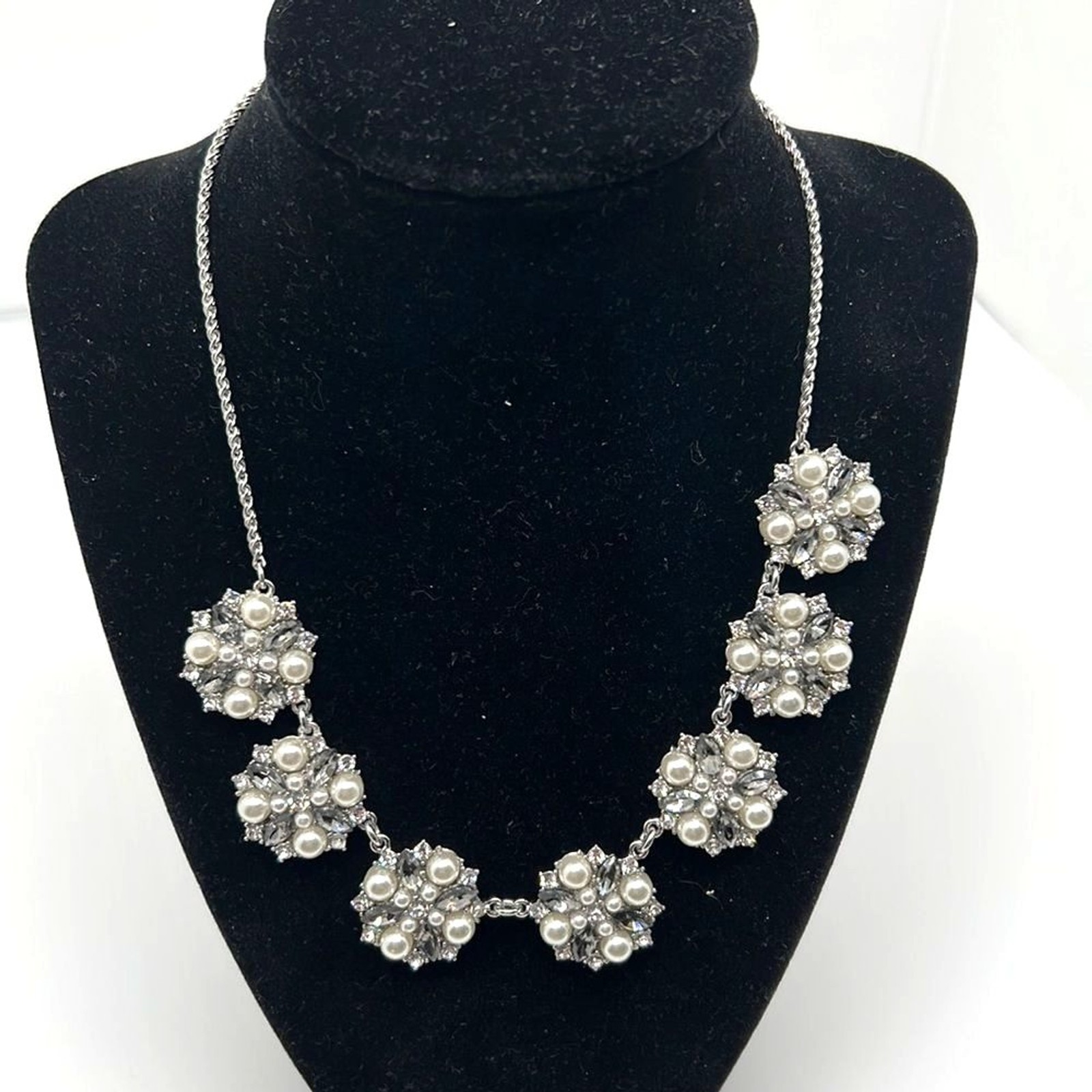 CHARTER CLUB Silver-Tone Pave & Imitation Pearl Cluster Statement Necklace