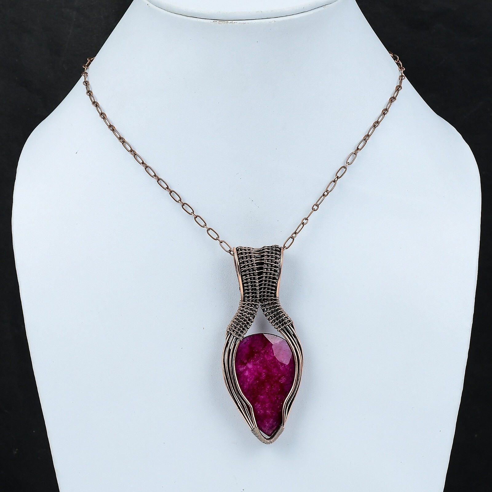 Unique Gemstone Jewelry Copper Gift For Mum Wire Wrapped Red Stone Pendant 3.23″