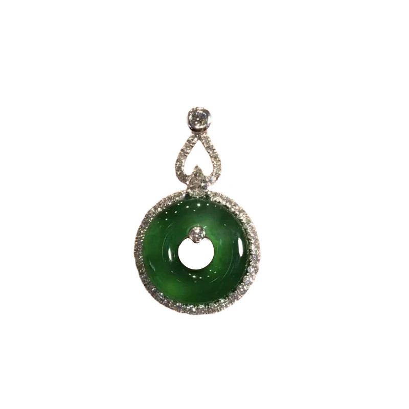 Natural Hetian Chrysoprase Pendant Inlaid Crystal Vintage Chinese Style Necklace