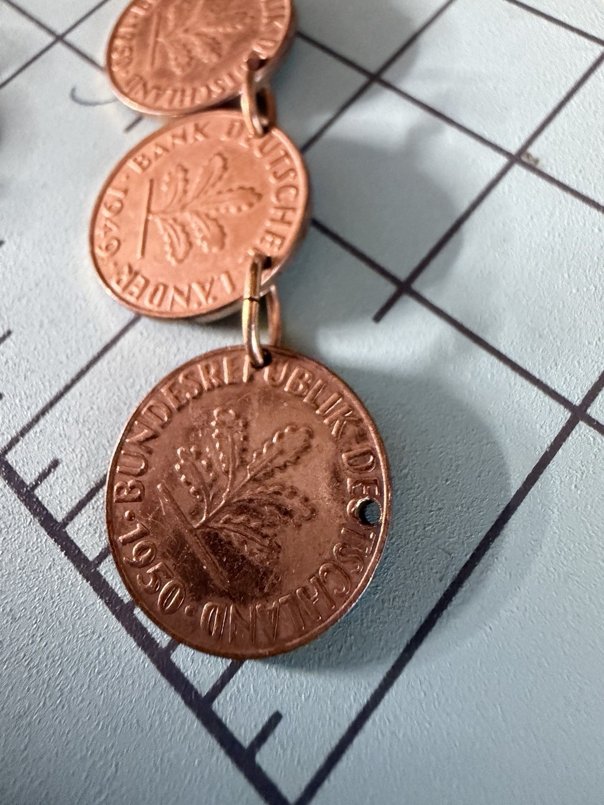 Vintage 1950 Germany 1 Pfennig Coin Necklace – 30 Inches!