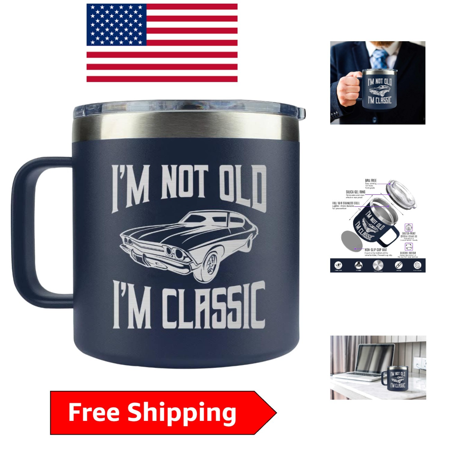 14oz Navy Insulated Mug for Dad – Memorable Gifts for Father’s Day and Christmas