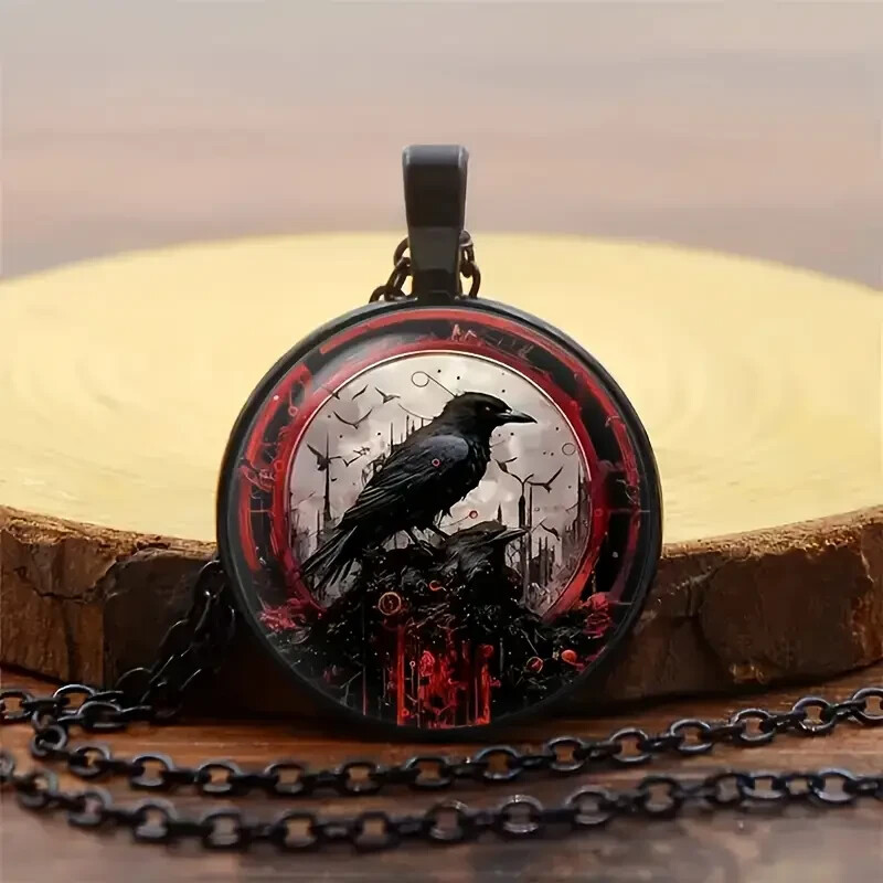 1 Cool Crow Necklace, Stylish Male Necklace, Personality Skull Head Necklace, Go
