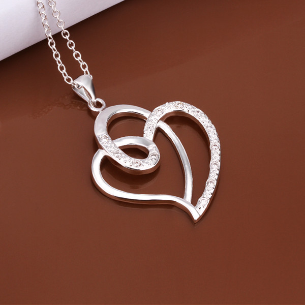 Lovely 925 Sterling Silver Filled SF Heart CZ Pendant Necklace N-A668 Gift