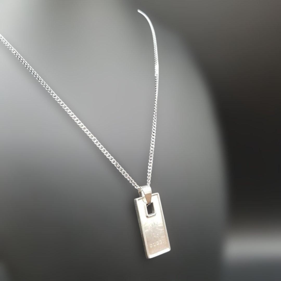 Excellent GUCCI Bar Plate Silver 925 Women Necklace _825