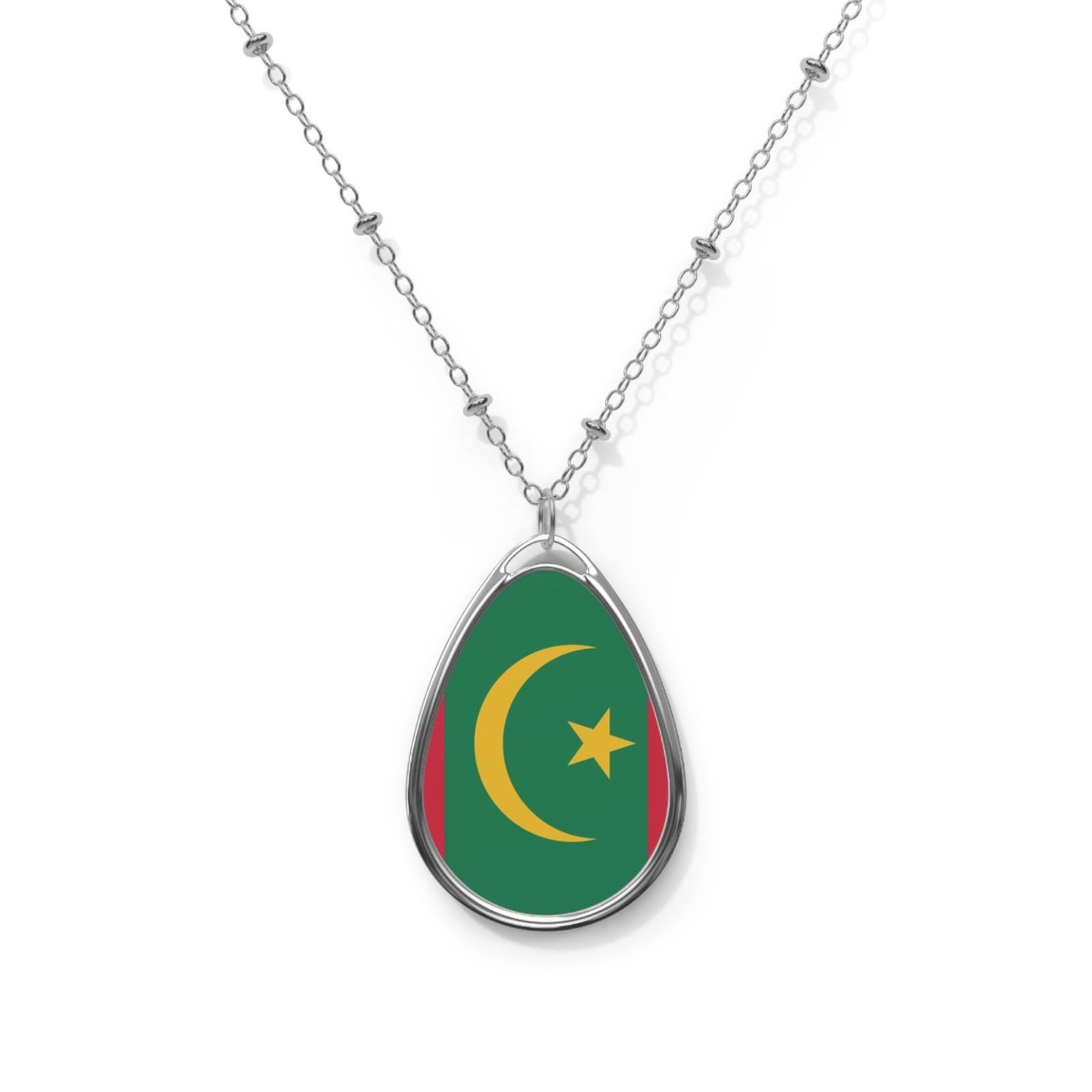 Mauritania Flag Oval Necklace – Mauritanian Heritage Pendant – One Size /