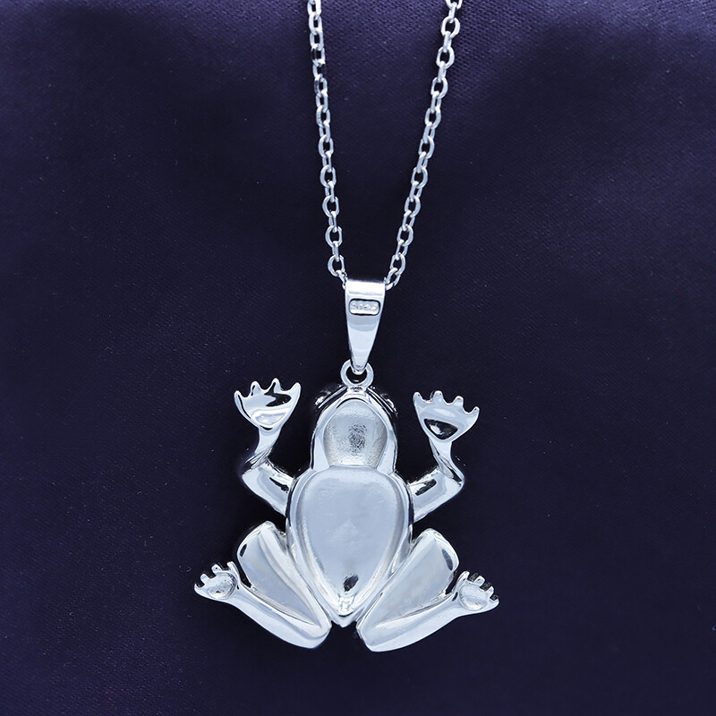 Abalone Shell Stone Animals Pendant 18″ Necklace 14K White Gold Plated Silver