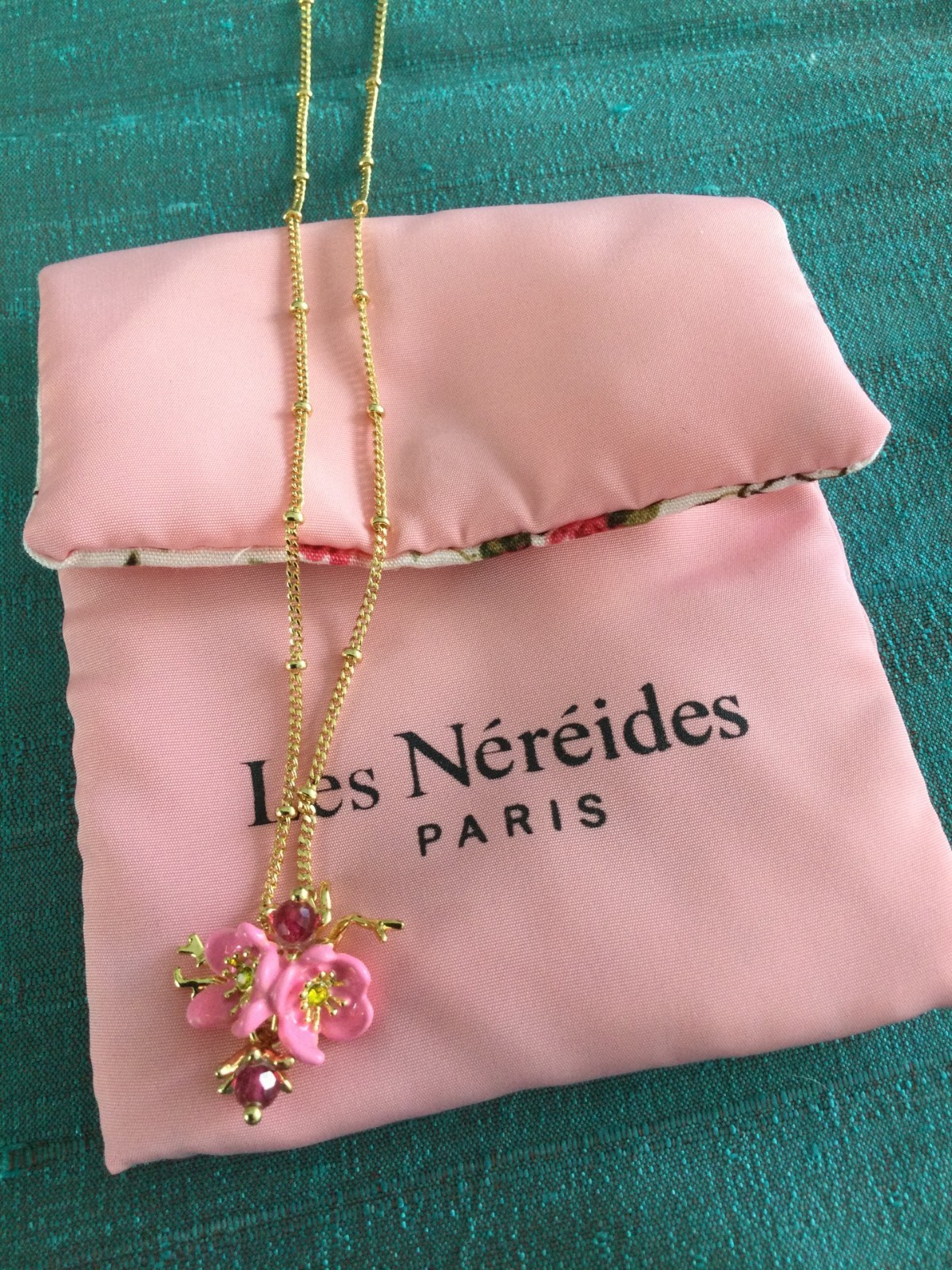 Les Nereides Pink and Gold WILD ROSE Pendant, Brand New with Pouch