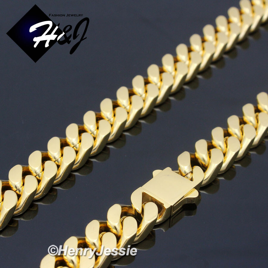 16-40″MEN Stainless Steel 7/10/12mm Silver/Gold Plated Miami Cuban Necklace*N166