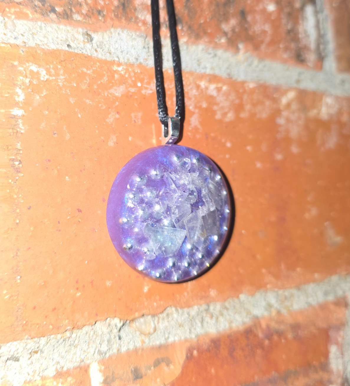 Flourite Orgonite Orgone Energy Pendant Necklace Purple Spiritual Tool Protect