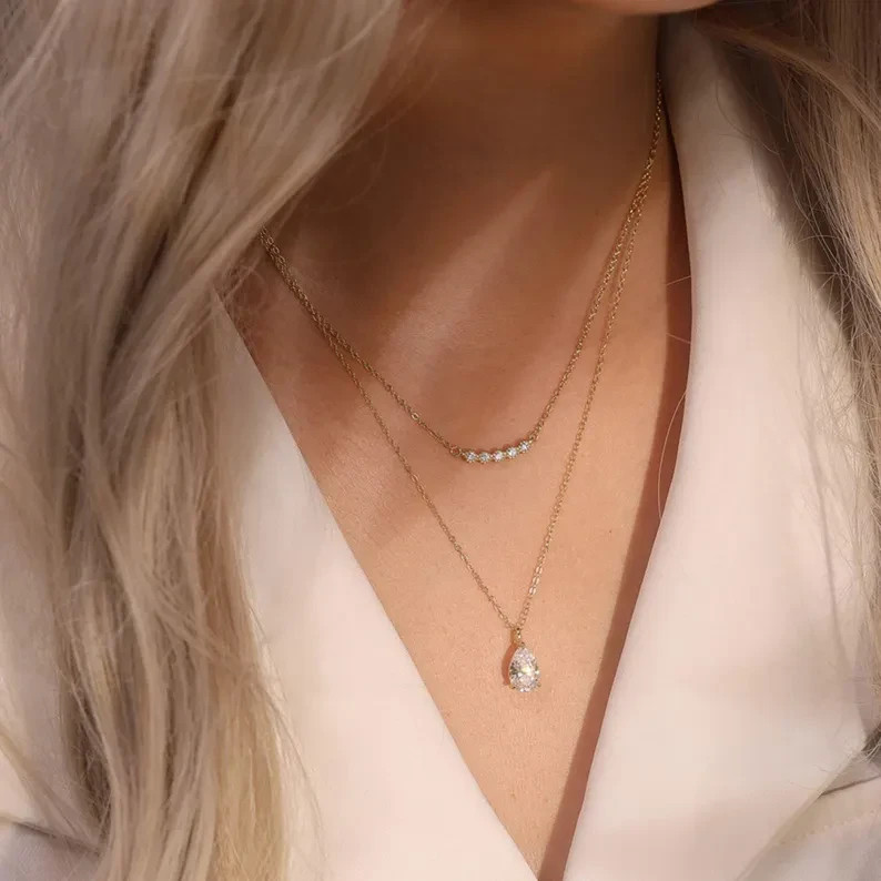 Solitaire Pendant Necklace Pear Cut Simulated Diamond In 14k Yellow Gold Plated