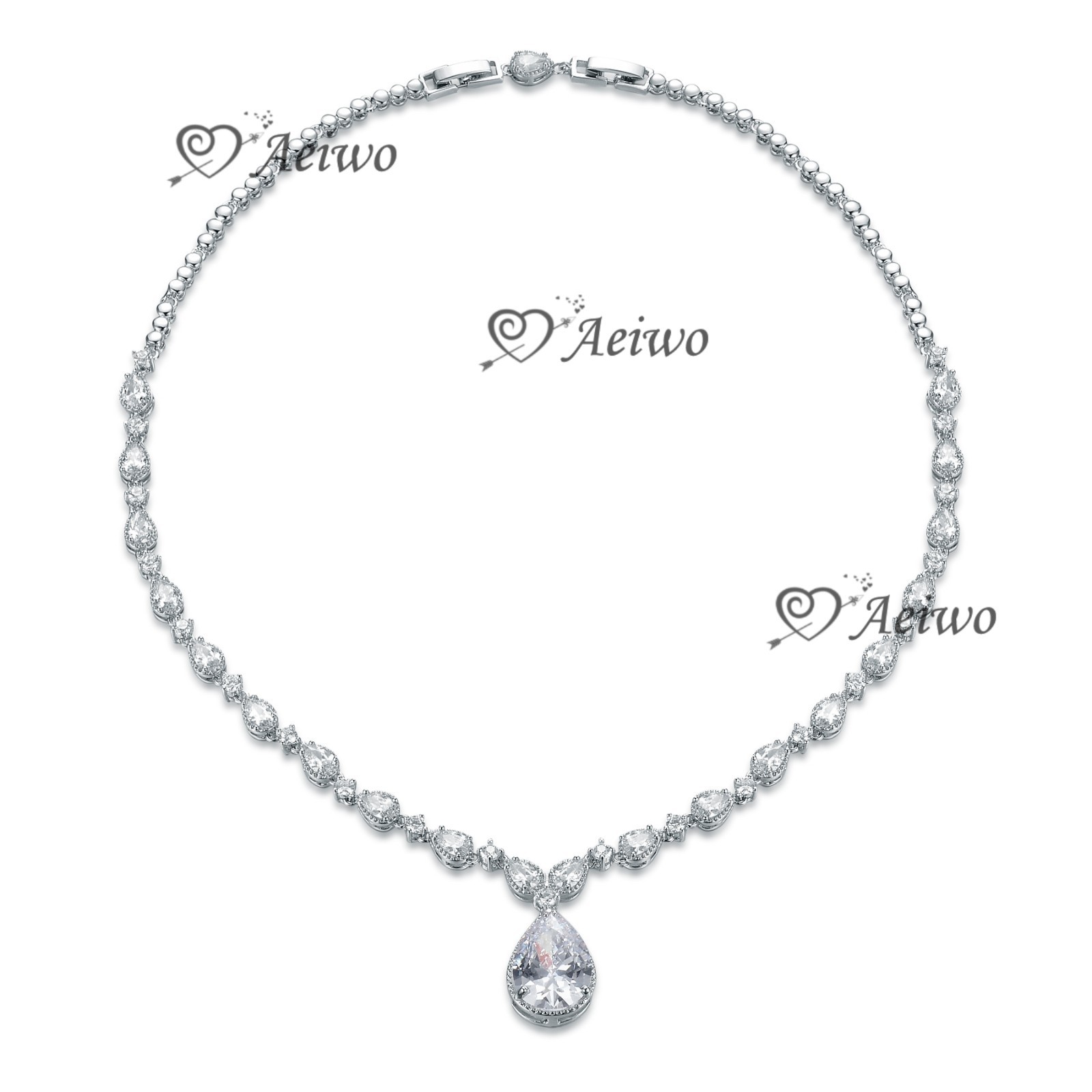 18K WHITE GOLD FILLED SIMULATED DIAMOND WEDDING PARTY NECKLACE LUXURY