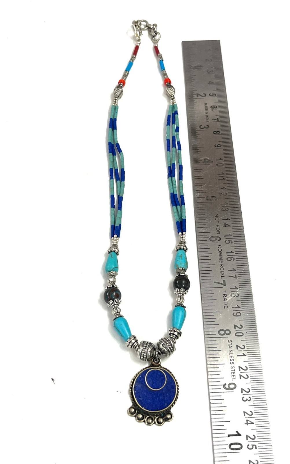 Nepalese Lapis Turquoise Gemstone Tibetan Necklace Jewelry, 17 inch Adjus
