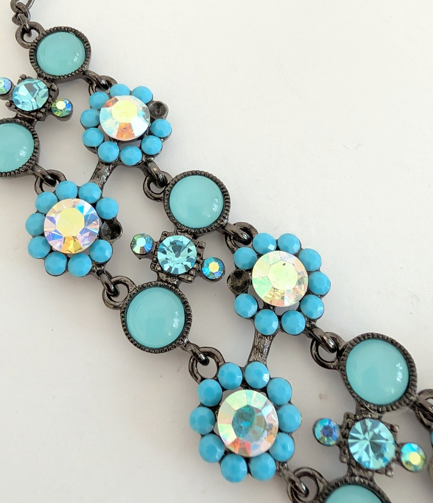 Beautiful Gunmetal Turquoise Blue Flower Statement Necklace China
