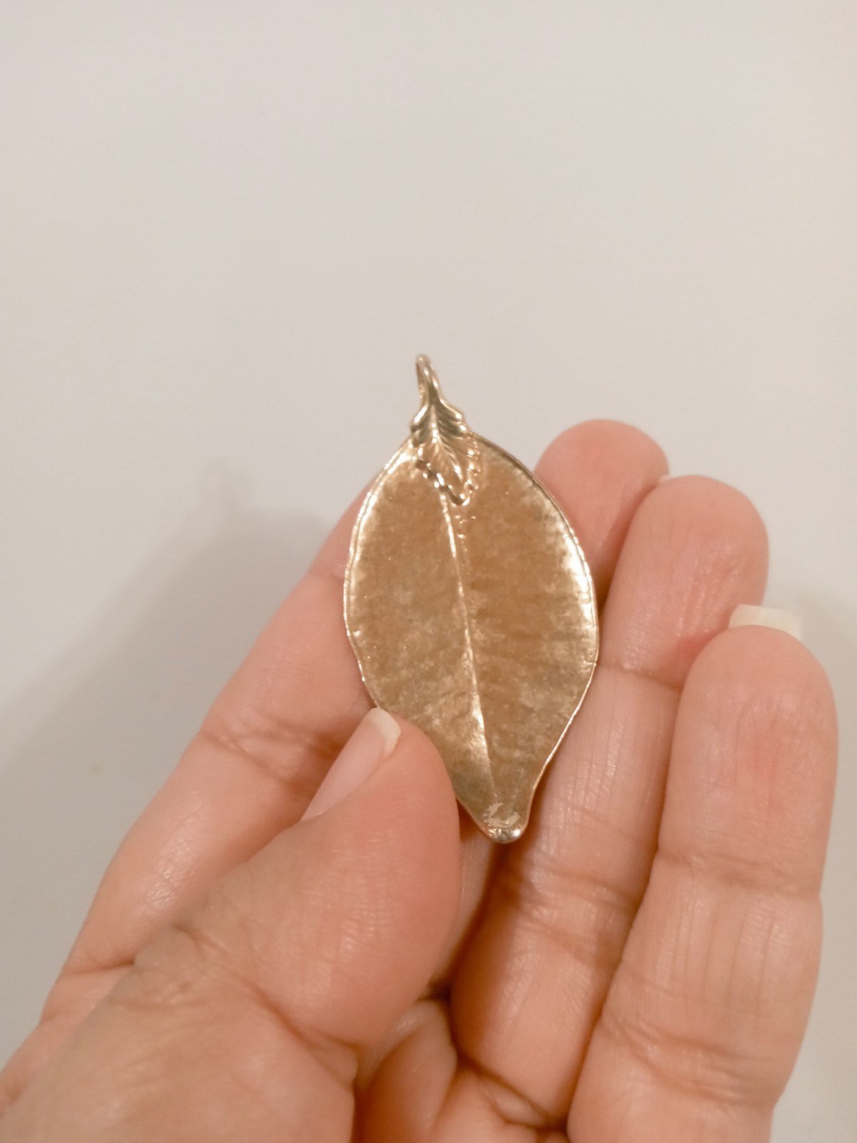 Vintage 80s 24k Gold Hand Dipped Leaf Pendant